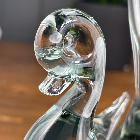 Vintage Glass Duck Bud Vase Clear Handblown Etched Glass Bird Figurine Vase - Picture 15 of 16